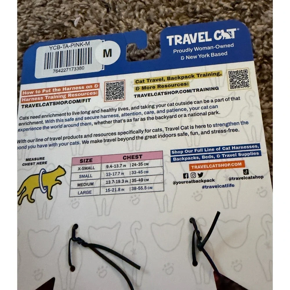 Travel Cat The Adventurer Cat Harness (Pink) Harness & Leash Set Medium (NWT)